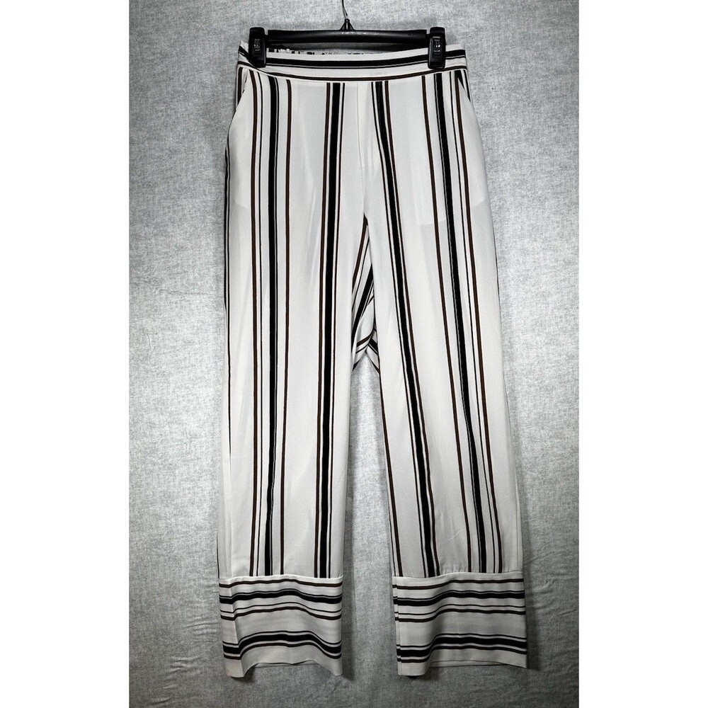 Sans Souci Anthropologie Wide Leg Light Weight Pants Black Brown Striped Size Sm